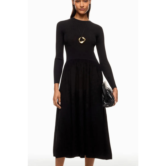 Thakoon Black Ribbed Knit Drop Waist Midi Dress LARGE Modest Designer Work $348 - Picture 1 of 10